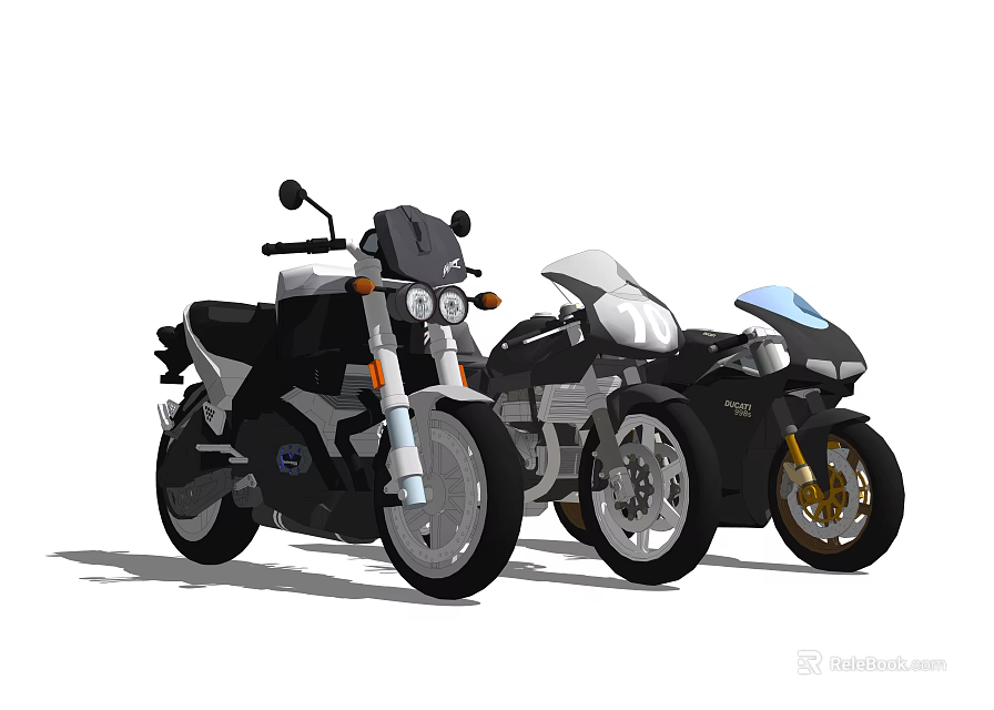 Two Sleek Motorcycles With Modern Black And White Design And Sporty Styling Features 3d model 