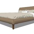 Upholstered Double Bed With Light Colored Mattress Wooden Legs And Pillows