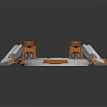 Industrial Orange White Circular Mechanical Component With Metallic Arms And Ring Structure