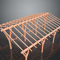 Wooden Roof Truss Structure With Support Columns Modern Design On Black Surface With Reflection