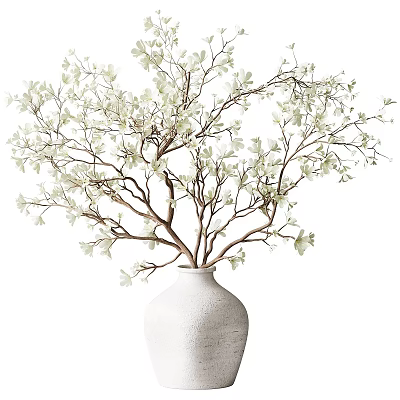 Elegant Decorative Ornament Set With White Vase And White Flower Branches 3d model