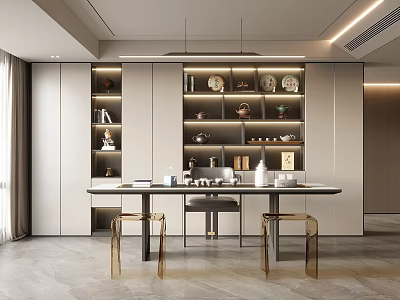 Modern Tea Room Tea Room Tea Table and Chair Combination Tea Set Decorative Cabinet 3d model