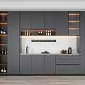 Modern Gray Wine Cabinet Interior Design With Layered Lighting And Cabinets