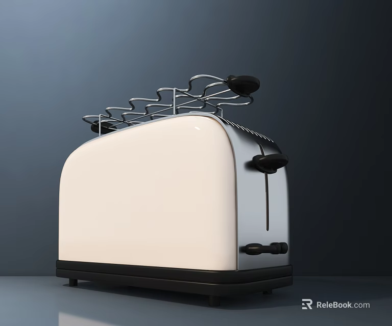Stylish White Toaster With Metal Toast Rack Modern Kitchen Appliance Design 3d model 
