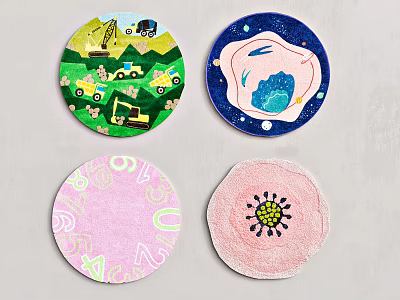 Round Rugs With Various Designs Including Construction Vehicles Space Theme Alphabet Letters And Flower Patterns 3d model
