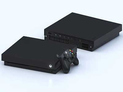 Black Desktop Computer System With Gaming Controller And Two Black Units 3d model