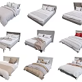Stylish Double Bed Collection With Modern Headboards And Various Bed Linens 3d model