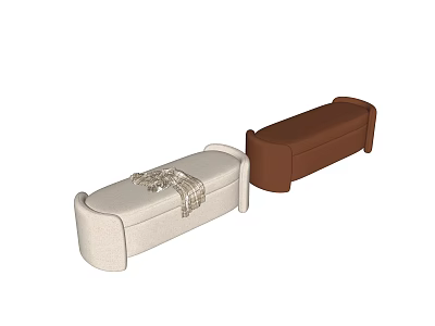 Light Colored Bed Bench With Plaid Blanket And Brown Upholstered Design 3d model