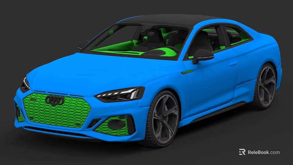 Modern Audi Blue Sports Car With Green Grille And Interior Accents 3d model 
