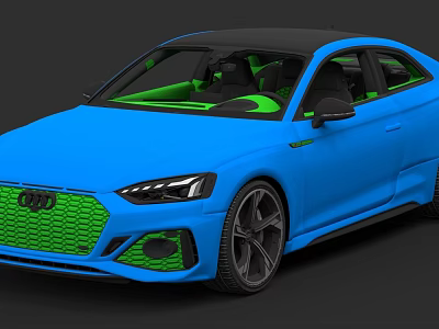 Modern Audi Blue Sports Car With Green Grille And Interior Accents 3d model
