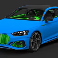 Modern Audi Blue Sports Car With Green Grille And Interior Accents