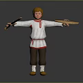 3D Blonde Character In White Red Trimmed Outfit Holding Woven Plate And Small Item