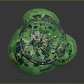 Green Layered Leafy Plant In Paper Art Style With Curved Trunk And Gray Pot