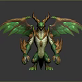 Fantasy Character Design Of Mythical Dragon Creature With Green Orange Wings And Horns