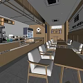 Modern Bubble Tea Shop Interior With Wooden Tables Chairs And Counter