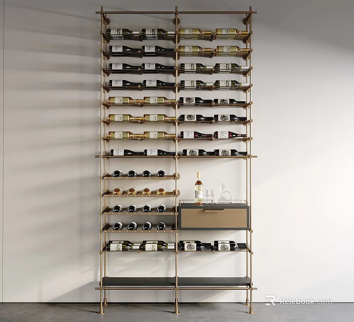 Elegant Modern Wine Cabinet With Multi tiered Shelves And Wine Bottles 3d model 