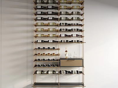 Elegant Modern Wine Cabinet With Multi tiered Shelves And Wine Bottles 3d model