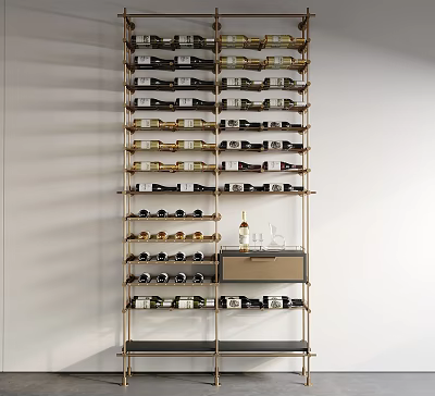 Elegant Modern Wine Cabinet With Multi tiered Shelves And Wine Bottles 3d model