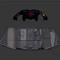 Futuristic Sci-Fi Character With Red Hair Standing By Alien Creature On Flying Vehicle