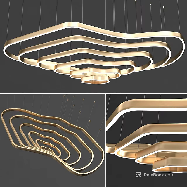 Modern Curved Layered Chandelier Design With Sleek Metal Frames And LED Lighting For Interior Spaces 3d model 