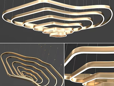 Modern Curved Layered Chandelier Design With Sleek Metal Frames And LED Lighting For Interior Spaces 3d model