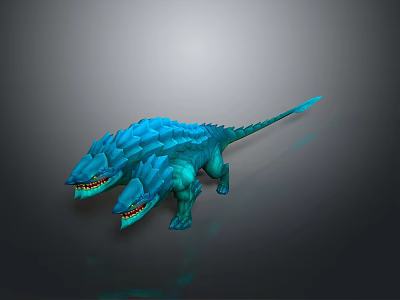 Two Headed Blue Dragon Creature With Scaly Body And Sharp Teeth 3d model