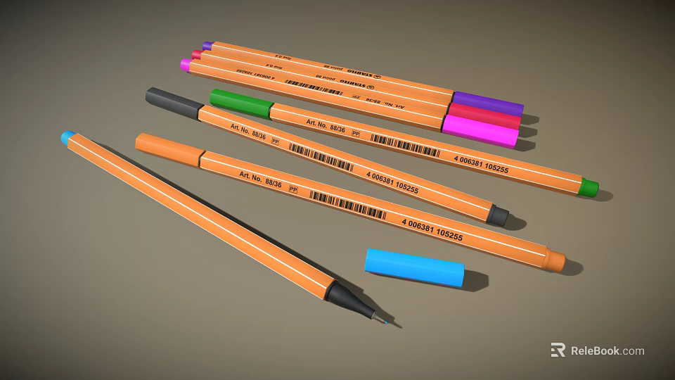 Vibrant Assorted Colored Markers with Blue Eraser for Daily School Office Supplies 3d model 