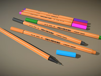 Vibrant Assorted Colored Markers with Blue Eraser for Daily School Office Supplies 3d model
