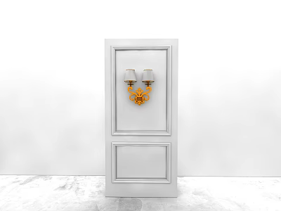 Elegant Golden Wall Sconces Installed On White Door With Glass Shades And Classic Design 3d model