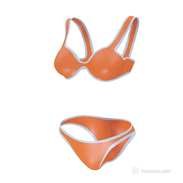 Orange Two Piece Bikini Swimsuit With White Trim And Modern Design 3d model 