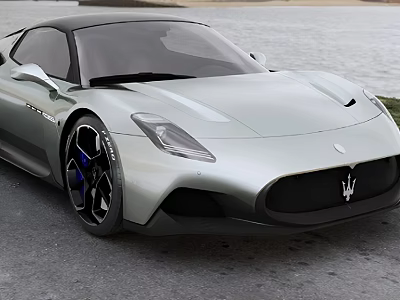 Silver Maserati Sports Car With Sleek Exterior Black Wheels And Logo By Waterfront 3d model
