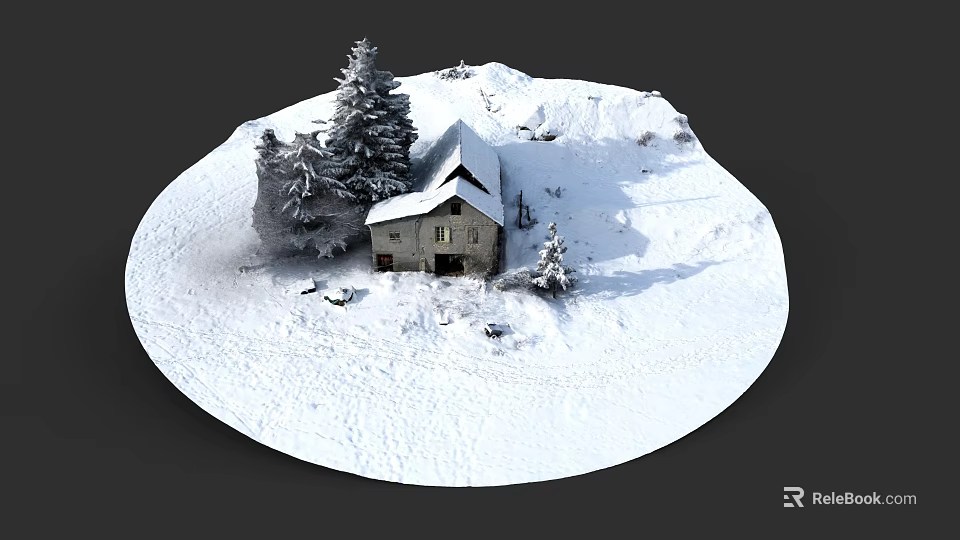 Snow Covered Detached Villa Surrounded By Pine Trees In Winter Scenery 3d model 