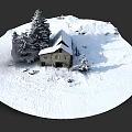 Snow Covered Detached Villa Surrounded By Pine Trees In Winter Scenery