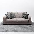 Modern Gray Two Seater Sofa with Plaid and Patterned Throw Pillows on Gray Carpet 3d model