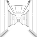 Modern Hotel Corridor Interior With Recessed Lighting And Patterned Carpet 3d model
