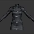 Black Modern Faux Leather Coat With Stand Collar Long Sleeves And Buckle Details