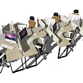 Modern Office Workspace With Multiple Desks Computers And Ergonomic Chairs 3d model