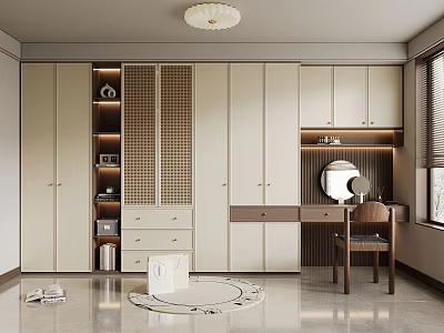 Modern Wardrobe Interior Featuring Cabinets Drawers Dressing Table And Mirror Lighting 3d model