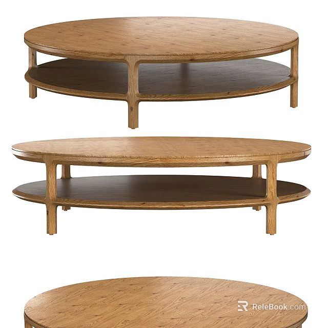 Wooden Two Tier Coffee Table With Round And Oval Designs For Living Room 3d model 