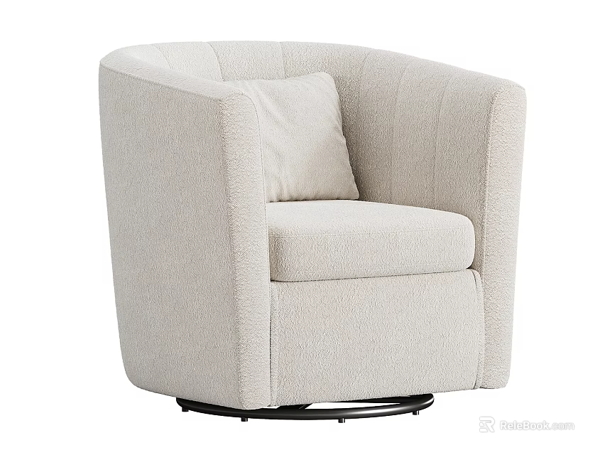 Modern Beige Upholstered Swivel Single Sofa With Pillow And Rotating Base 3d model