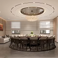 Elegant New Chinese Style Private Dining Room With Large Round Table And Luxury Interior Design