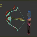 Ornate Golden Bow Weapon With Feathered Arrows And Decorative Arrow Quiver
