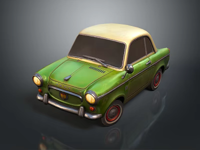 Vintage Green Mini Car with Yellow Roof and Classic Retro Design 3d model