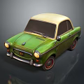Vintage Green Mini Car with Yellow Roof and Classic Retro Design 3d model