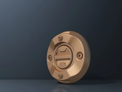 Brass Round Door Handle With Four Screws Central Pattern And Metallic Finish 3d model