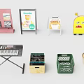 Household Supplies With Display Boards Snacks Coffee Signs Cartoon Figure Keyboard Storage Basket And Cup