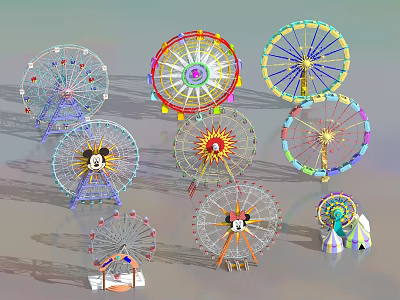 Colorful Ferris Wheels Amusement Equipment With Various Designs And Vibrant Colors 3d model