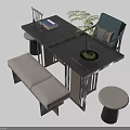 Elegant Modern Desk Interior Design With Comfortable Bench Stool And Green Plant 3d model