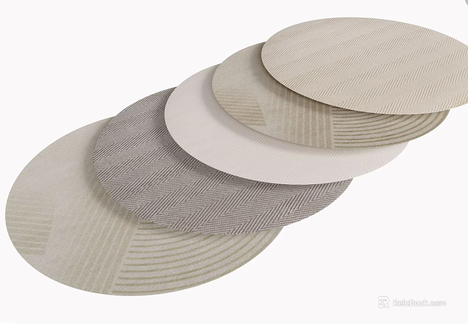 Stacked Round Rugs With Neutral Tones Woven Textured Patterns For Home Decor 3d model 