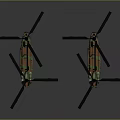 Two Camouflage Military Helicopters Displayed with Rotors on Black Background